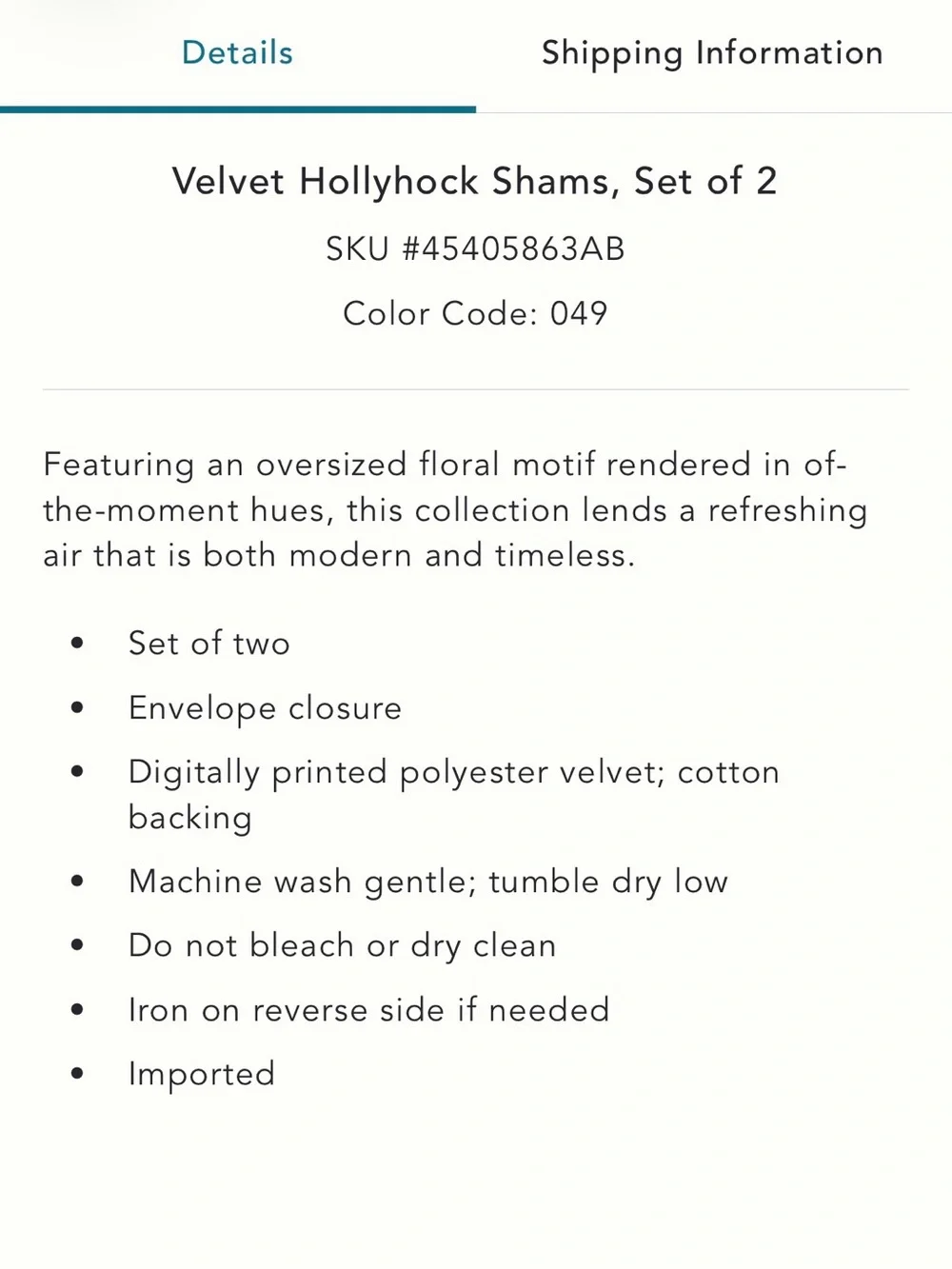 Anthropologie ‘Velvet Hollyhock’ Standard Shams x2 NWT